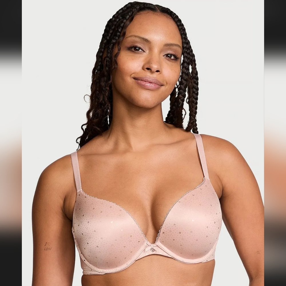Retail $50 NWT Victoria Secret Push Up Pink Gold Hearts Bra